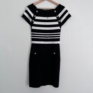 NWOT Morgan De Toi Parisian Brand Sailor Stretchy Striped Midi Dress Black M
